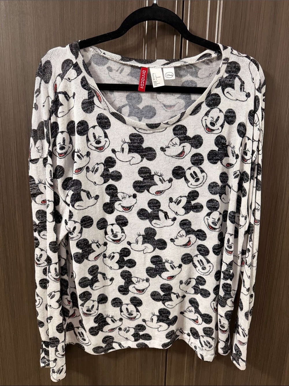 Divided White and Black Long Sleeve‎ Mickey Print Tee